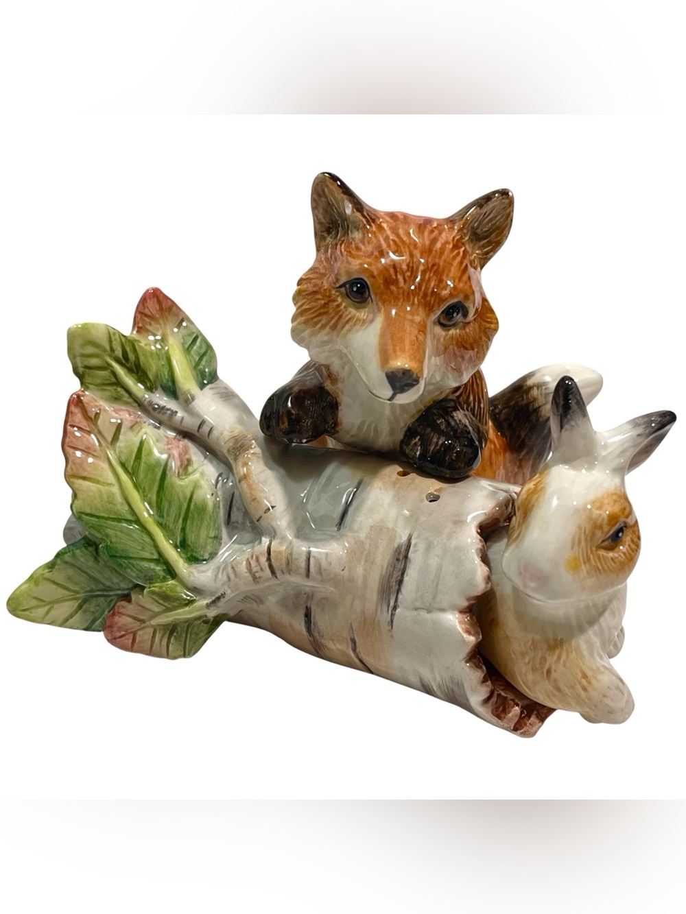 Vintage 1980s Fitz and Floyd Fox and Rabbit High Sierra Salt and Pepper Shakers